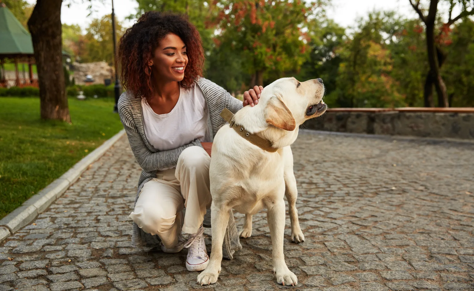 Woman petting dog